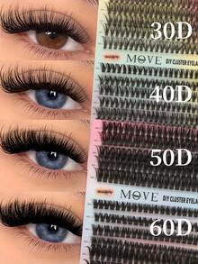 640片装30+40+50+60D卷翘度假睫毛册，混合长度簇状假睫毛，可重复使用，自然蓬松，DIY睫毛嫁接，提升妆容，适合日常、派对、旅行、节日礼物，手工制作，猫眼假睫毛 - D - 查看 3