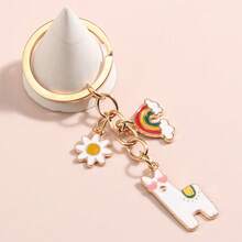 Rainbow Alpaca Keychain, Creative 2026 Valentine's Day Cartoon Heart Alpaca Rainbow Zinc Alloy Pendant Keychain, Women Bag Jewelry Accessory - Multicolor - View 5