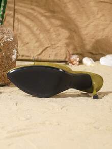 On feet& in love 女士优雅丝绒绑带露趾高跟凉鞋，适合夏季搭配连衣裙穿着 - 綠色 - 查看 7