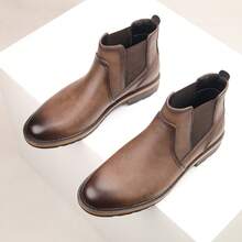 男士复古棕色切尔西靴 - 高级皮革套穿式踝靴，休闲正装皆宜 - 鏽棕色 - 查看 3