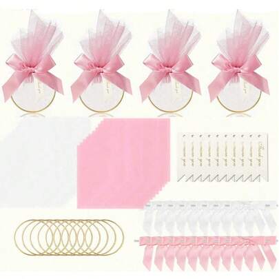 100/60/40/4pcs Wedding Favors, White/Pink Tulle DIY Gift Bags, Wedding Party Favor Bags, Candy Cookie Bags, Party Goodie Bags, Table Centerpiece Decor, Suitable For Wedding Ceremony, Bridal Shower, Theme Party Gifts