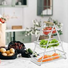 2-Tier / 3-Tier Convertible Fruit Basket Stand - Reinforced Detachable Metal Storage Rack With Wood Handle, Rustproof Ventilated Countertop Organizer For Fruits Vegetables Bread Snacks, Pantry Kitchen Gift Set For Home & Outdoor Picnic.Tiered Fruit Stand, Kitchen Counter Organizer, Pantry Storage Rack, Foldable Wire Basket, Rustproof Kitchen Rack, Ventilated Food Display, Detachable Shelf Organizer, Wood Handle Basket, Space Saving Kitchen, Gift For New Home - 白色 - 查看 3