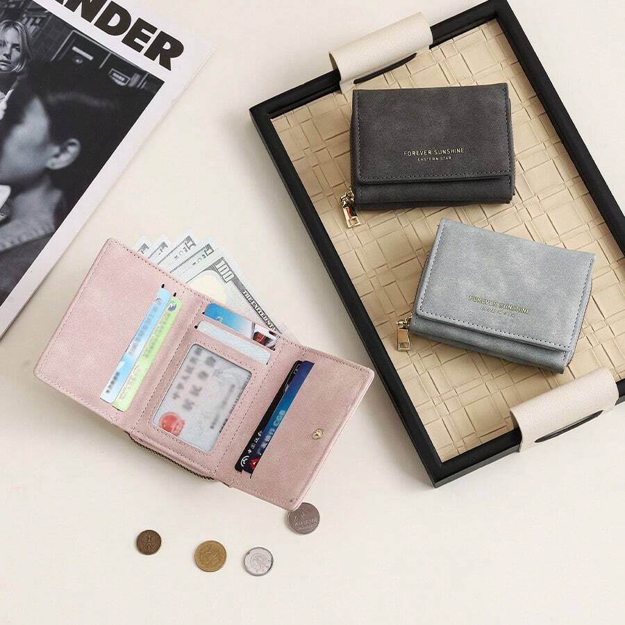 High-Quality Korean Style Minimalist Velvet Trifold Student Wallet, Women Coin Purse - Small - View 1