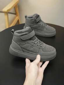 1 par de zapatos deportivos para niños, zapatos planos de moda de patchwork gris, versátiles para niños, de fácil puesta, ligeros y cómodos, adecuados para niños y niñas como zapatos para correr - Gris - Ver 6