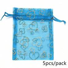 5 túi quà tặng hình trái tim bằng vải organza phủ bột vàng, túi lưới có dây rút 10*14cm, túi đựng quà tặng trang sức thời trang thanh lịch cho các dịp lễ. - Nhiều màu - Xem 10