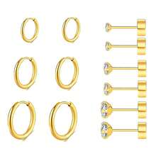 6 pares de juegos de pendientes de acero inoxidable para múltiples perforaciones, pendientes de aro pequeños y ligeros, pendientes de bola plana CZ para cartílago, hélice, lóbulo, accesorios hipoalergénicos para bikini de playa y vacaciones, accesorios para vestidos de novia, joyas versátiles perfectas para usar mientras nadas, te bañas, haces ejercicio, excelentes para regalos de San Valentín, cumpleaños, Día de la Madre y sorpresas de vacaciones. - Multicolor - Ver 2