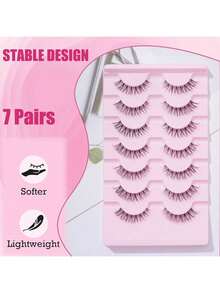 7 Pairs/Set Natural Crossed Style False Eyelashes With Transparent Stems, D Curl For Lengthening Eye Tail,5-13mm - Cat Eye Lashes - View 3