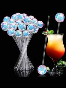 5件套 70年代派对酒吧咖啡厅塑料圆顶镜面鸡尾酒搅拌棒 - 彩色 - 查看 6