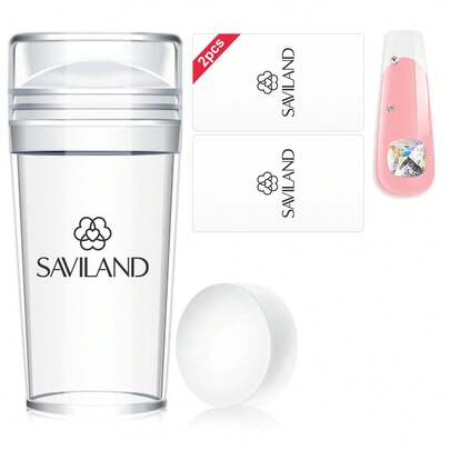  Saviland 14PCS French Tip Stamp With Replaceable Nail Stamp Head, Clear Silicone Nail Stamper With Scrapers For French Manicure