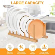 2 Packs Bamboo Wooden Vertical Dish Rack Plate Stand Holder - Multi-Functional Kitchen Cabinet Organizer For Draining Dishes, Pots, Lids, Bowls, Cups, Cutting Boards & Books - mặc định - Xem 5
