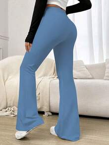 Quần ống loe cạp cao co giãn, quần legging thể thao yoga, quần lót nén, quần chạy bộ thể dục, quần thể thao thoáng khí nhanh khô, mùa xuân/hè - Xanh da trời - Xem 5