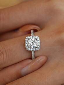 1pc 0.5ct-3ct Square Moissanite 925 Sterling Silver Luxury Engagement Ring, Promise Ring, Anniversary Ring, Jewelry Gift For Women, Valentine's Day Gift - Silver - View 5