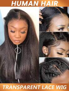 卷曲直发真人发假发 5*5 蕾丝闭合假发 适合初学者 Yaki 直发蕾丝前假发 Remy 真人发 180% 密度 - Natural Black - 查看 3