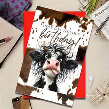 1 buah Kartu Ucapan Ulang Tahun Sapi Lucu dengan Amplop - 11,99cm X 18,01cm Kartu Kertas Berkualitas Tinggi, Desain Sapi Lucu dengan Teks "Selamat Ulang Tahun", Cocok untuk Keluarga dan Teman - Set - View 10