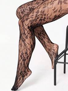 一款在互联网上爆红的镂空渔网丝袜，搭配性感黑色丝绸 - 黑色 - 查看 3