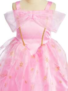 4pcs Pink Floral Pattern Girls Sleeveless Dress Crown Magic Wand Handbag Set Children Role Play Party Dress Party Holiday Christmas Halloween Costume Set - Pink - View 7