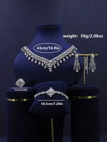 5件套奢华皇家风格水滴流苏新娘首饰套装，包括项链、手链、耳环、戒指，适合日常婚礼佩戴，结婚周年纪念礼物（附赠金色礼盒） - 白色 - 查看 3