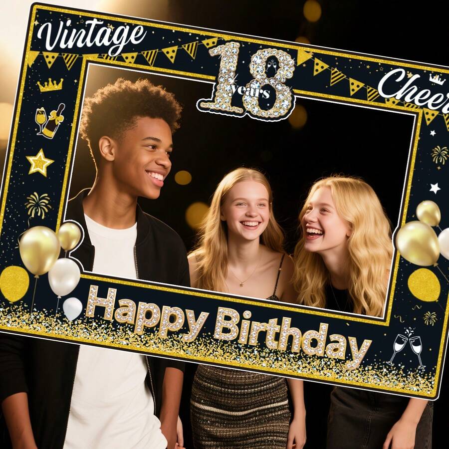 1 Khung phông nền chụp ảnh sinh nhật lần thứ 18 - 70*50cm, Thiết kế số 18 màu đen & vàng với bóng bay & ruy băng, Phông nền trang trí tiệc, Thích hợp cho tiệc sinh nhật lần thứ 18 cho nam & nữ, Lễ kỷ niệm chuyển giao tuổi 18, Phụ kiện chụp ảnh chủ đề số, Khung ảnh tiệc năm mới - Nhiều màu - Xem 1