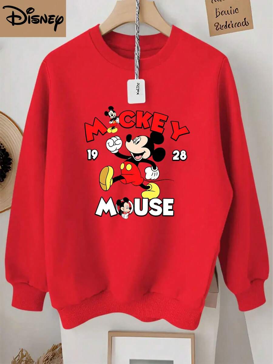 1pc Disney Mickey Mouse Fun Nostalgic Print Tween Unisex Fun Sweatshirt, Lightweight & Easy To Care, Great For Playdates & Errands - Đỏ - Xem 1