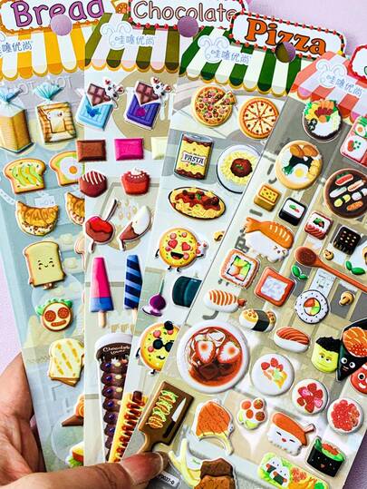 3D Realistic Kitchen Toy Food Stickers, Including Hamburger And Bubble Effects. Suitable For Boys And Girls, Can Be Used For Collage Decoration. Decorative Sticker Gifts.