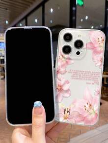 Lily Painted Anti-Drop Transparent Fashionable Minimalist Protective Phone Case Compatible With IPhone 17/17 Pro, 16/15 XR/7/8, 16 Pro Max, 13/14/11/12 Pro Max, Galaxy, Compatible With Redmi 10/9/Note 9/12C/Note 11 Pro/Note 8 Pro/9C/9A - Multicolor - View 5