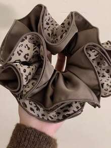 New Autumn Leopard Print Satin Scrunchie, Pleated Elegant Versatile Hair Tie - Multicolor - View 8