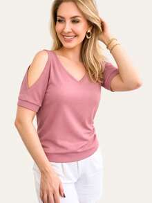 Off-Shoulder Printed Viscose Blouse With Straps - 乾枯玫瑰色 - 查看 5