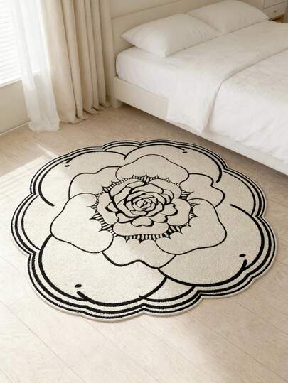1pc Beautiful Camellia Flower Shaped Decorative Carpet, Floral Print Rug - Soft, Durable, Non-Slip, Machine Washable - Suitable For Living Room, Bedroom, Kitchen, Patio Decor, Bedroom Decor, Room Decor, Small Rug, Blanket, Outdoor Mat, Garden Mat, Living Room Carpet