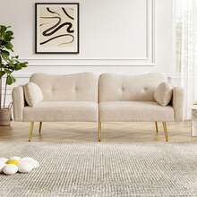 [Sleeping Function] 2-Seater Sofa Bed - Modern 2-Seater Sofa With Adjustable Backrest And Gold Metal Legs, Integrated Bed Function. Multifunctional 2-In-1 Furniture. - Beige - View 3