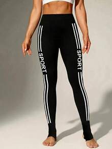 1件装女士侧边运动紧身裤，休闲日常健身套装 - 黑色 - 查看 3