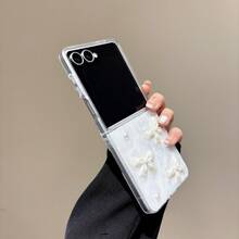 1pc Cream Color Butterfly Folding Screen Phone Case For Samsung Galaxy Z Flip7/Z Flip6/Z Flip5/Z Flip4/Z Flip3, Anti-Drop Protective Cover - White - View 3