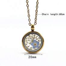 1件创意钛钢项链，配圆形干花吊坠，简约干花压制项链 - 圓形 - 查看 2