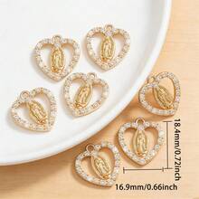 30个宗教合金圣母玛利亚心形吊坠，DIY项链、手链、珠宝配件 - 金色 - 查看 2