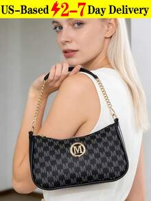 Women's Vintage Crossbody Bag With Gold Chain And M Pattern,Retro Letter Print Shoulder Purse For Women, Chic Crossbody Bag For Travel, Commute, Dates & Daily Outings, Fashion Shoulder Bag, Fashion Handbag, Metal Decoration, Designer-Inspired Tote Bag, Elegant Everyday Clutch, Crossbody Bag,Purse Fits Phone, Wallet, Keys In White, Black & Coffee Brown,The Best Gift Choice, Birthday Gift, Valentine's Day[US Local Warehouse] - 彩色 - 查看 2