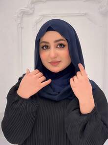 1pc Women 2 In 1 Instant Hijab Scarf Wrap, Chiffon Scarf Hijab Combo, Hijab, Soft Breathable Skin-Friendly Material, Suitable For Daily Wear - Navy Blue - View 3
