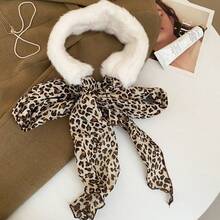 1pc Black Polka Dot Scarf With Fur Collar And Ribbons, Niche High-End American Style Warm Neck Wrap - Polka Dots - View 5