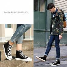 Womens Canvas Sneakers High Top Lace Ups Casual Walking Shoes - màu đen - Xem 3