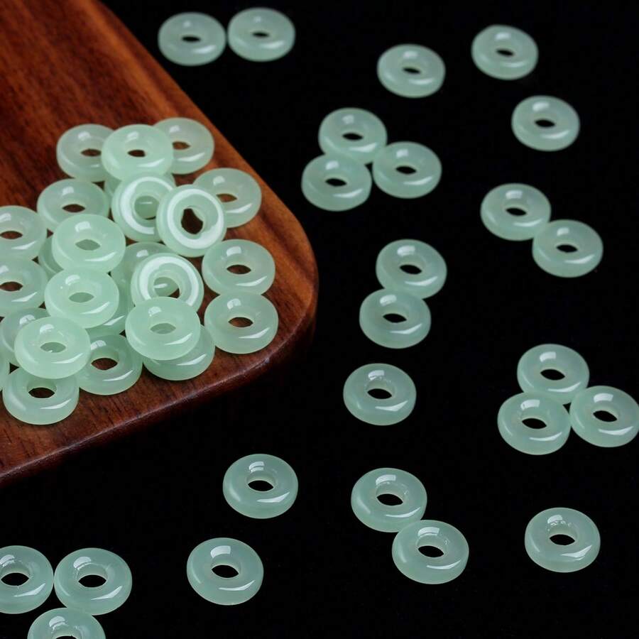 20/30/50pcs,10/12/16mm,Glass,Imitation Jade,Big Hole,Loose Beads,DIY,For Necklace,Earrings,Jewelry Making Accessories,Handmade Supplies - 淺綠色 - 查看 1