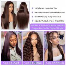 ZHENDEFA 360 Degree Full Lace Front Wig With Drawstring, Smooth Wavy Chocolate Brown Hair, 200 Density - S4 - View 10