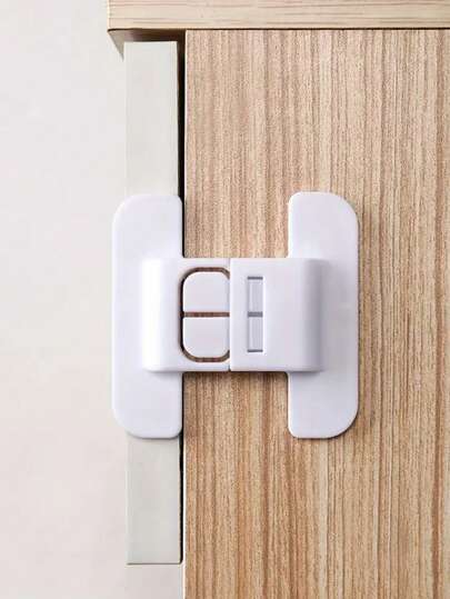 1pc Safety Latch, No Drill Self-Adhesive Anti-Pinch Hand Fixed Buckle, Universal Refrigerator Door Fixer, Drawer Storage Box Auto Lock, Plastic Lock For Unclosed Cabinets, Double Buckle Design Anti-Open Latch, Home Closing Safety Lock