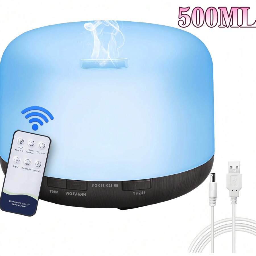 500ml Humidifier Cool Mist Aromatherapy Diffuser With 10 Bottles Of Essential Oil + Remote Control, Night Light Timer Function, And Automatic Shut-Off Silent Design. Ideal For Offices, Living Rooms, And Bedrooms. The Perfect Gift For Friends, Couples, And Parents On Special Occasions.