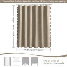 MIULEE Khaki Scalloped Shower Curtain Linen Textured With 12 Metal Hooks Cute Heavy Duty Washable Waterproof Thick Cloth Shower Curtains With Black Border For Bathroom Hotel Bathtub,W72*L72 - 卡其色 - 查看 7