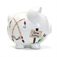 Hucha de Cerámica para Ahorro en Forma de Casa Temática de Acampada Regalo Decorativo para Niños y Adultos-B029 - Atrás de pesca - Ver 4