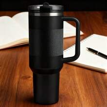 STANLEYO 40oz Sleek Matte Black Insulated Tumbler – Double-Wall Stainless Steel Cup With Handle, Textured Grip, Leak-Proof Reusable For Coffee, Tea & Daily Use | Ideal Holiday Gift For Family, Friends. - 黑色 - 查看 2
