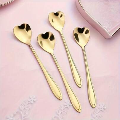 2pcs/Set Stainless Steel Heart Shaped Spoons, Suitable For Stirring Desserts And Coffee, Ideal For Parties, Holidays, Restaurants And Home Kitchens