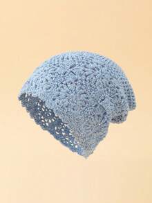 Vintage Flower Crochet Beanie Solid Color Hollow Out Breathable Knit Hats Elegant Skull Cap Beanies For Women Female - Nhiều màu - Xem 4