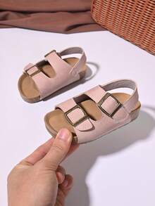 女童蕾丝花卉绒面革凉鞋 – 可调节踝带，闭趾设计，柔软鞋垫，优雅夏季幼儿派对鞋履 - 粉色 - 查看 3