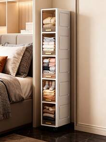 20厘米/7.8英寸超薄滑出式储物柜，3-5层翻盖式储物整理架，加厚塑料滚动储物推车，客厅玩具零食多层柜，衣物储物柜，家用防尘架，家用储物架，储物盒，塑料容器，油瓶，厨房储物配件，杯架，1个油瓶，勺架，厨房储物架 - 彩色 - 查看 3