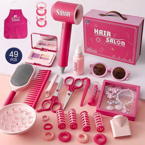 45/49 piezas Juego de juguetes de peluquería para niños, juego de roles y disfraces de salón, regalo de cumpleaños perfecto para niñas. ¡Regalo sorpresa!