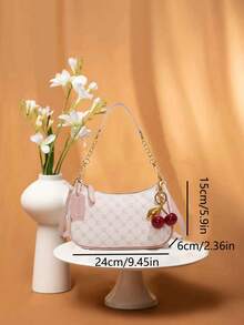 Nuova borsa a mezzaluna in colore unito, in materiale PU impermeabile e resistente, con decorazione a stella rosa, stile classico e versatile. Borsa a tracolla con catena, portafoglio da donna con ciondolo a forma di ciliegia, elegante e adatta per l'ufficio e gli spostamenti. Leggera, con ampio spazio di archiviazione, adatta per lo shopping, gli eventi e altre occasioni. Può essere indossata a tracolla. - Rosa - Visualizzare 5